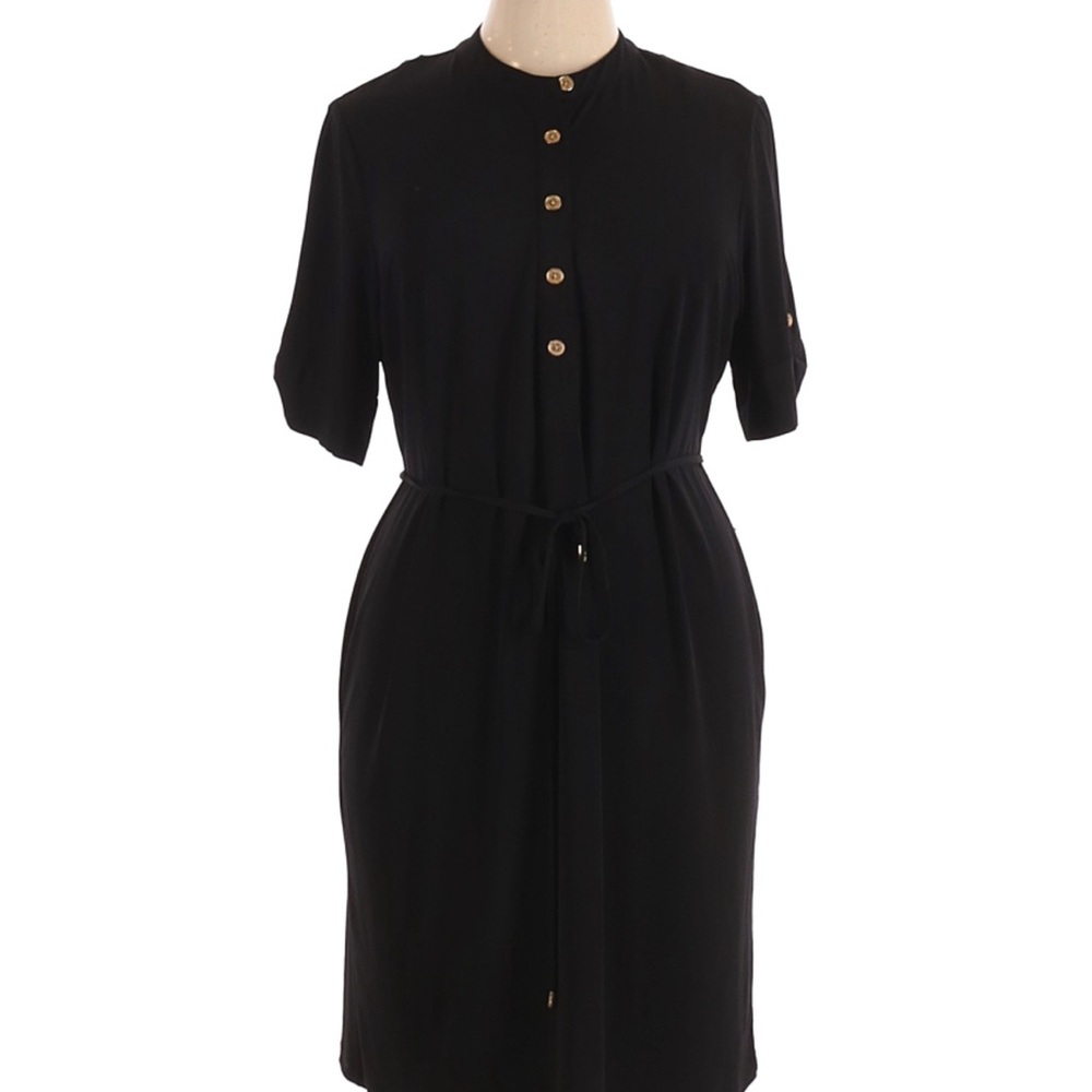 Calvin Klein Black Midi Dress with Gold Buttons